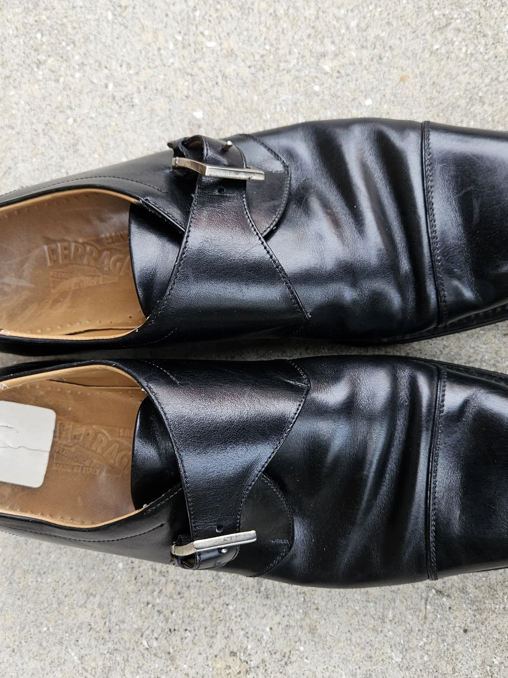Salvatore Ferragamo, Men's Single Monk Strap Dress Shoes, Black Leather, 9.5D